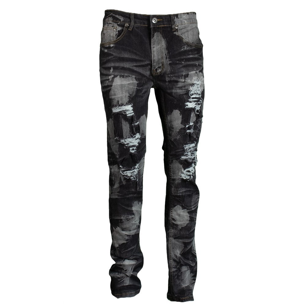 Mens Distressed Ripped Jeans Slim Fit Urban Streetwear Acid Wash Denim Pants